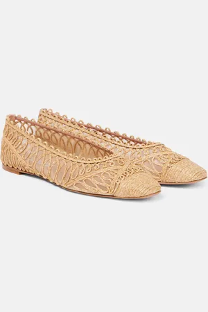 Aquazzura Kahlo raffia and mesh ballet flats