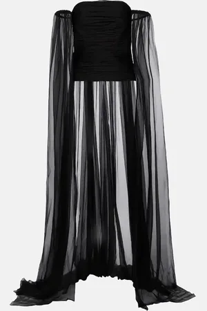VALENTINO Caped off-shoulder silk chiffon top