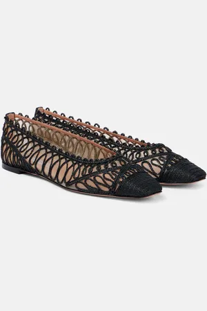 Aquazzura Kahlo raffia and mesh ballet flats