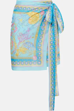 VERSACE Printed cotton and silk beach cover-up