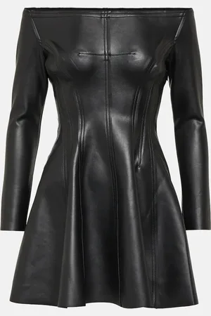 Norma Kamali Off-Shoulder Grace faux leather minidress