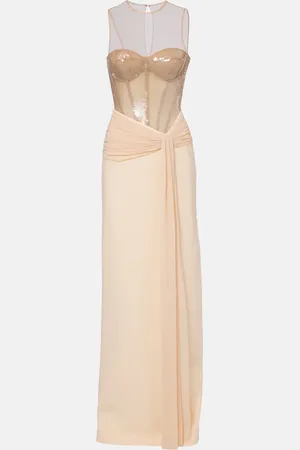 DAVID KOMA Sequined cady and mesh corset gown