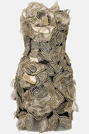 Oscar de la Renta Floral-appliquÃ© tulle minidress