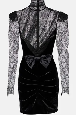 Alessandra Rich Bow-detail velvet and lace minidress