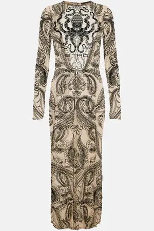 Etro Logo printed tulle midi dress