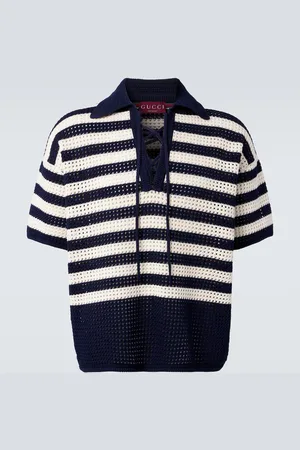 Gucci Striped crochet cotton polo shirt