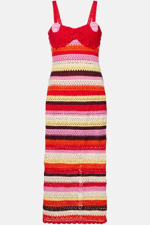 Farm Rio Striped crochet midi dress