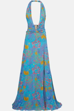 VERSACE Printed halterneck gown