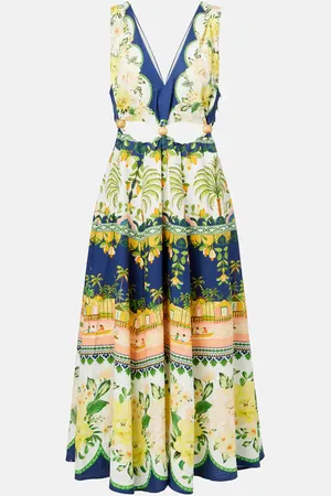 Farm Rio Embellished cutout printed midi dress