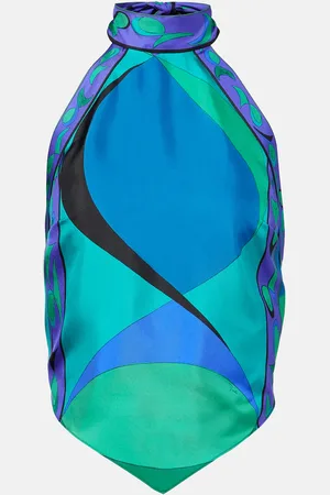 Puccini Cigni printed halterneck silk top