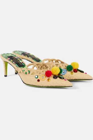 Dolce & Gabbana Pointy 60 embellished raffia mules