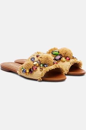Dolce & Gabbana Embellished raffia-effect slides