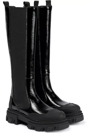 Ganni Naiset Ylipolvensaappaat - Patent leather knee-high boots