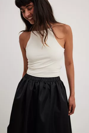 NA-KD Naiset Crop - Hihaton paita spagettiolkaimilla - Offwhite