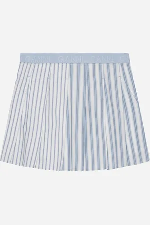 Ganni | Stripe Cotton Pleated Mini Skirt | skirts 34 - Egret