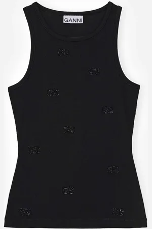 Ganni | Soft Cotton Rib Rhinestone Butterfly | tanktop XS