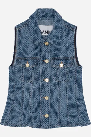 Ganni | Fluffy Denim Fitted Top | Tops 36 - Mid Stone