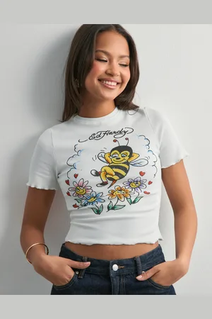 ED HARDY - Womens Bee Lettuce Hem Baby Tshirt Top