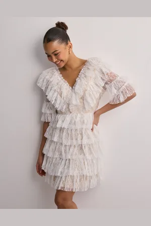 By Malina - Sky v-neck frill mini lace dress
