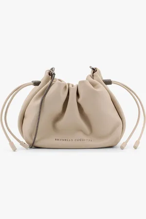 Brunello Cucinelli Mellow mini bucket bag in soft leather with precious chain - - gender_Woman