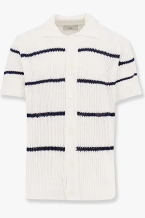 DUNST Linen blend cardigna with striped motif - - gender_Man