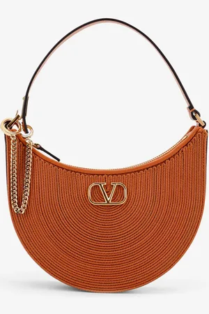 VALENTINO GARAVANI Mini hobo vlogo signature leather and rafia bag with metal and leather shoulder strap - - gender_Woman