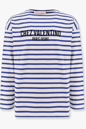 VALENTINO Striped cotton t-shirt with chez paris/rome print - - gender_Man
