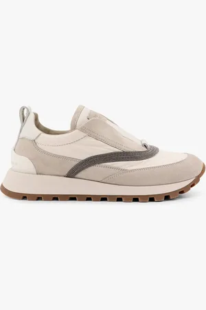 Brunello Cucinelli Low-top suede and nylon sneakers with monili details - - gender_Woman