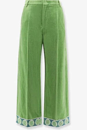 VALENTINO Washed cotton and linen trouser with jacquard bottom - - gender_Man