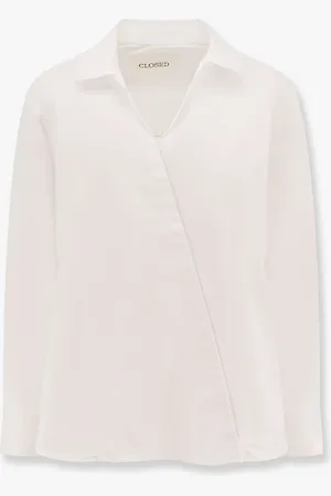 Closed Cotton shirt with asymmetric closure - - gender_Woman