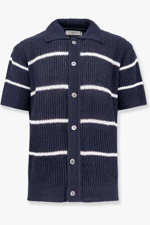 DUNST Linen blend cardigan with striped motif - - gender_Man