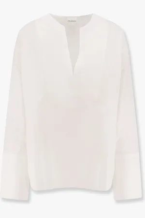 Closed Cotton striped shirt with rounded collar - - gender_Woman