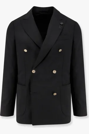 LARDINI Double-breasted wool blazer with iconic brooch - - gender_Man