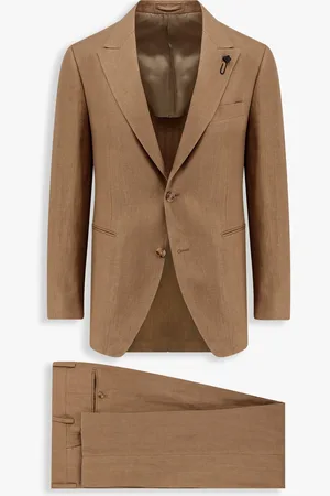 LARDINI Feeling linen suit with removable iconic brooch - - gender_Man