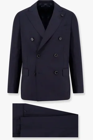 LARDINI Double-breasted wool suit with iconic brooch - - gender_Man
