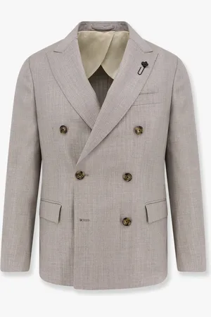 LARDINI Double-breasted wool blend blazer with iconic brooch - - gender_Man