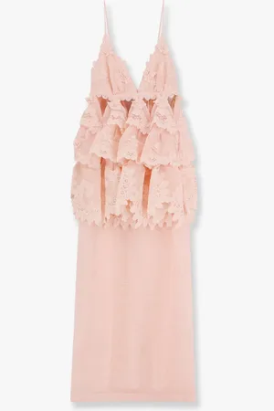 ZIMMERMANN Linen and silk long dress with embroidered flounces - - gender_Woman