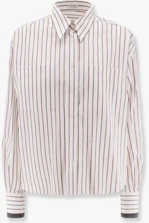Brunello Cucinelli Striped cotton shirt with Monili detail - - gender_Woman