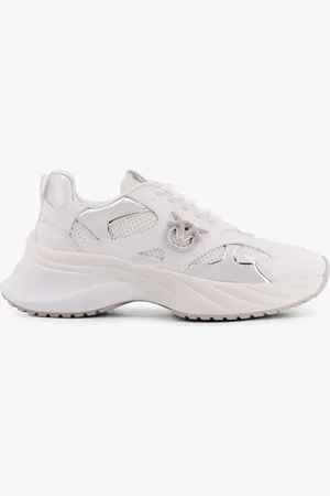 Pinko Ariel leather mesh and leather sneakers with love birds detail - - gender_Woman