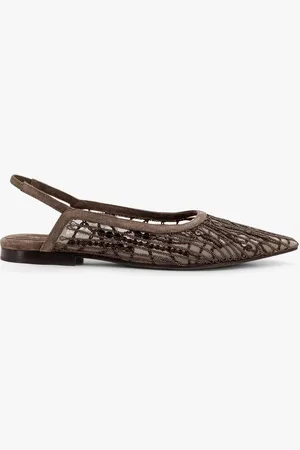 Brunello Cucinelli Glistening abstract embroidery suede flats slingback - - gender_Woman