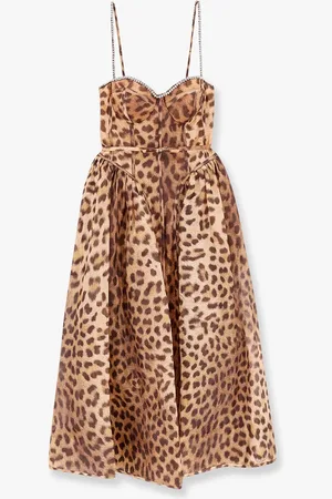 ZIMMERMANN Linen and silk midi dress with animalier print - - gender_Woman