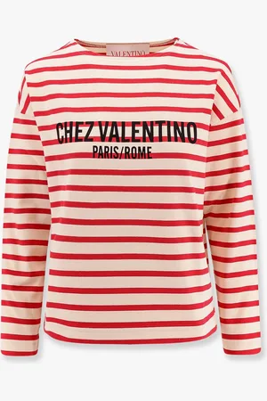 VALENTINO Striped cotton t-shirt with chez print - - gender_Woman