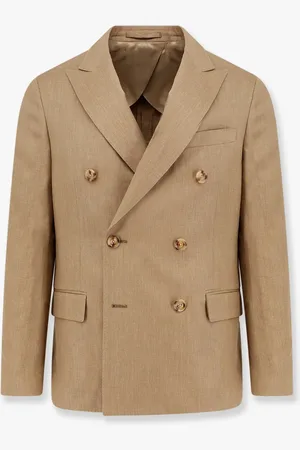 LARDINI Double-breasted linen blend blazer with iconic brooch - - gender_Man