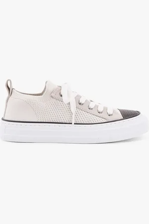 Brunello Cucinelli Cotton knit and suede sneakers with precious toe - - gender_Woman