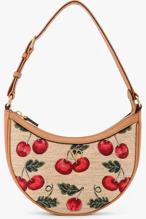 VALENTINO GARAVANI Jacquard synthetic rafia shoulder bag with Cherryfic motif and leather - - gender_Woman