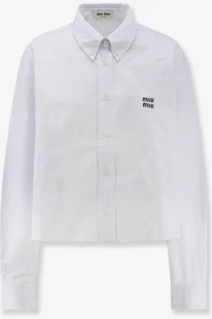 Miu Miu Striped cotton shirt with embroidered logo - - gender_Woman
