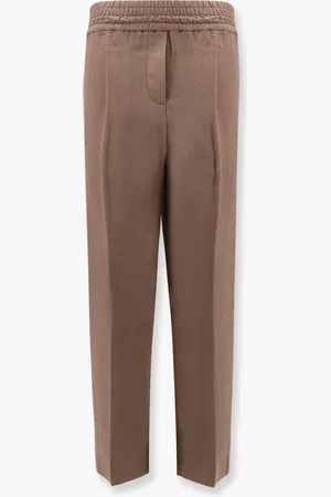 Brunello Cucinelli Viscose and linen trousers with ton-sur-ton lateral band - - gender_Woman