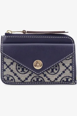 Tory Burch Leather and T-Monogram fabric wallet - - gender_Woman