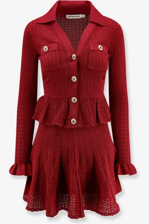 Self-Portrait Perforated knit short dress with jewel buttons - - gender_Woman