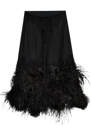 The Attico Ostrich Feather-Trim Midi Skirt